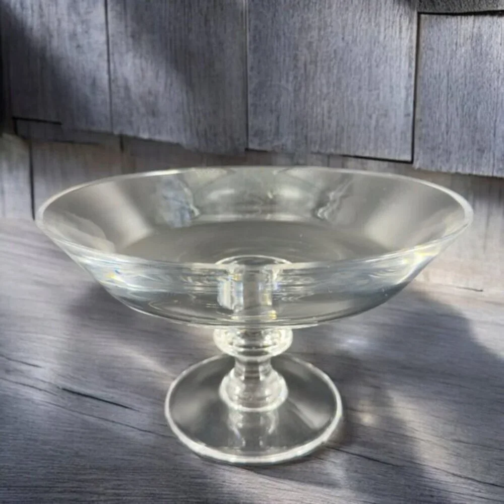 Val St Lambert State Tall Crystal Clear Glass‎ Compote Footed Centerpiece Bowl